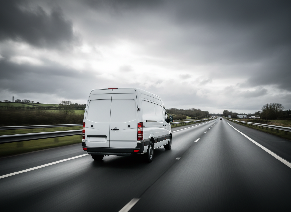 White panel van on motorway representative of vans that benefit from towing remaps