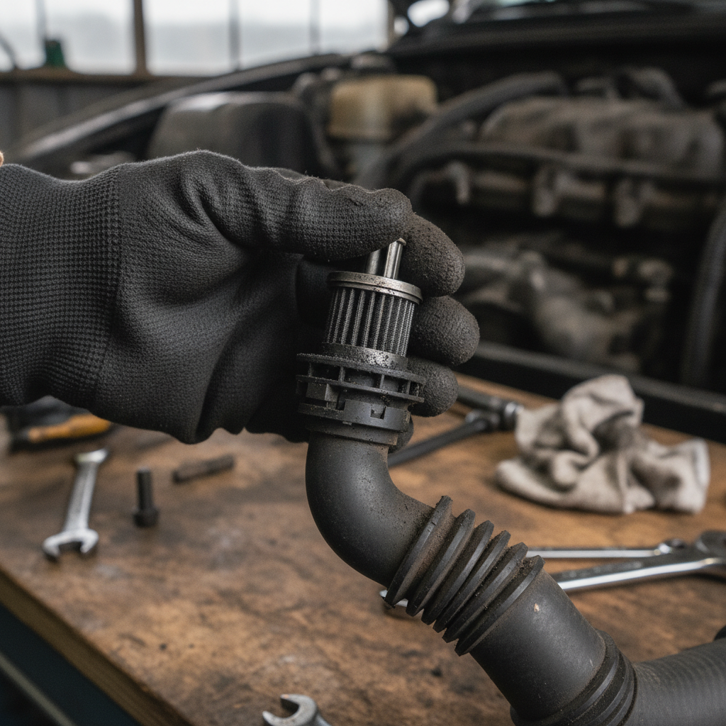 Mass airflow sensor removed from a diesel engine air intake for inspection